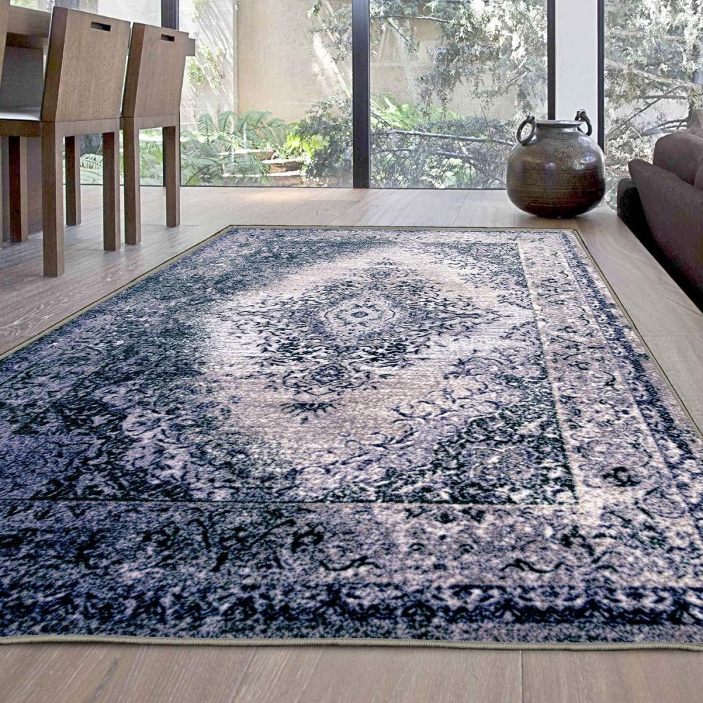 imageSuperior Modern Medallion Area Rug for Living Room Bedroom Office Kitchen Dining Washable Rugs Foam Backing Marulan Collection 5 x 8 BlueGray