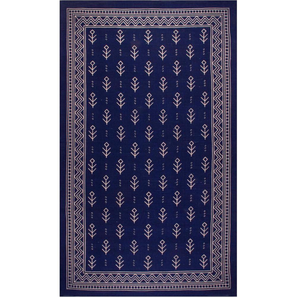 imageSuperior Royal Club Vintage Abstract Pattern Geometric Printed Flat Weave Cotton Area Rug 5 x 8 BlueBlue