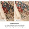 Superior Indoor Area Rug or Runner, Patchwork Rustic Leaves Floor Decor, Soft Plush Rugs for Living Room, Office, Kitchen, Dining, Aesthetic Home Accessories, Zelder Collection 2ft 7in x 8ft – Beige(Ivory-teal)