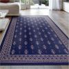 Superior Royal Club Vintage Abstract Pattern Geometric Printed Flat Weave Cotton Area Rug 5′ x 8′ Blue(Blue)