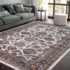 Superior Indoor Area Rug, with Jute Backing, Chic Bordered Floor Decor for Living Room, Bedroom, Office, Entryway, Kitchen, Dining, Floral Design, Lille Collection, 4′ x 6′, Brown-Salmon