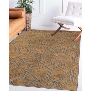 Superior Abner Collection Area Rug, 10mm Pile Height with Jute Backing, Fashionable and Affordable Rugs, Beautiful Scrolling Medallion Pattern – 5′ x 8′ Rug, Taupe with Blue and Grey