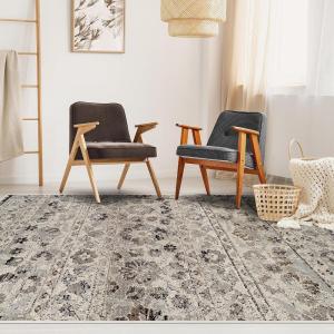 Superior Fawn Vintage Oriental Floral Polypropylene Indoor Area Rug or Runner with Jute Backing, 8′ x 10′, Beige(Blue)