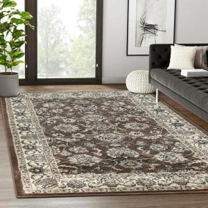 Superior Hallerton Traditional Floral Indoor Area Rug for Living Room, Bedroom, Office, Kitchen, Dining Room Rugs, Jute Backing, Lille Collection, 8′ x 10′, Brown