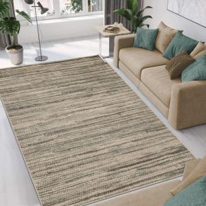 Superior Indoor Area Rug, Jute Backing, Soft Modern Rugs for Entryway, Kitchen Floors, Office Floor Cover, Eclectic Abstract Striped Rugs, Montauk Collection, 4′ x 6′, Brown