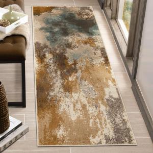 Superior Indoor Area Rug, Jute Backing, Soft Modern Rugs for Entryway, Kitchen Floors, Office Floor Cover, Floral Medallion Rugs, Rangoli Collection, 4′ x 6′, Blue(Camel)