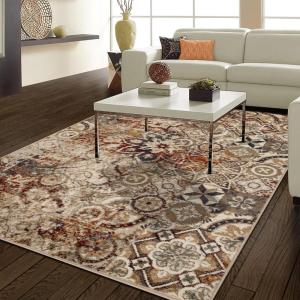 Superior Indoor Area Rug, Jute Backing, Soft Modern Rugs for Entryway, Kitchen Floors, Office Floor Cover, Floral Medallion Rugs, Rangoli Collection, 4′ x 6′, Blue(Maroon)