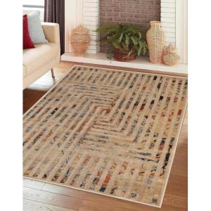 Superior Indoor Area Rug or Runner, Patchwork Rustic Leaves Floor Decor, Soft Plush Rugs for Living Room, Office, Kitchen, Dining, Aesthetic Home Accessories, Zelder Collection 2ft 7in x 8ft – Beige(Ivory)