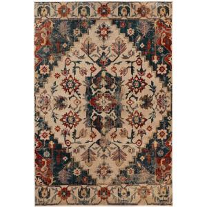 Superior Indoor Area Rug or Runner, Patchwork Rustic Leaves Floor Decor, Soft Plush Rugs for Living Room, Office, Kitchen, Dining, Aesthetic Home Accessories, Zelder Collection 2ft 7in x 8ft – Beige(Ivory-teal)