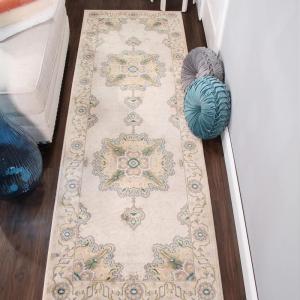 Superior Indoor Area Rug or Runner, Patchwork Rustic Leaves Floor Decor, Soft Plush Rugs for Living Room, Office, Kitchen, Dining, Aesthetic Home Accessories, Zelder Collection 2ft 7in x 8ft – Beige(Beige)