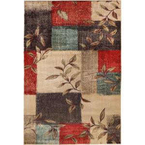 Superior Indoor Area Rug or Runner, Patchwork Rustic Leaves Floor Decor, Soft Plush Rugs for Living Room, Office, Kitchen, Dining, Aesthetic Home Accessories, Zelder Collection 2ft 7in x 8ft – Beige(Multi Color)