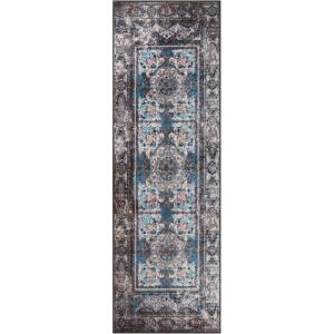 Superior Indoor Non-Slip Area Rug, Vintage Floor Decor, Oriental Medallion Rug for Living Room, Bedroom, Office, Kitchen, Dining, Washable Rugs, Foam Backing, Ezra Collection, 8′ x 10′, Blue(2’7″ x 8′ (Rectangular))