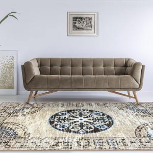 Superior Indoor Non-Slip, Distressed Floor Decor, Vintage Medallion Living, Bedroom, Office, Kitchen, Dining Room, Foam Backing, Shiloh Collection Area Rug, 2 ft 7 in x 8 ft, Gray/Cream(5′ x 8′ (Rectangular))
