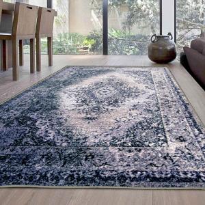 Superior Modern Medallion Area Rug for Living Room, Bedroom, Office, Kitchen, Dining, Washable Rugs, Foam Backing, Marulan Collection, 2′ x 3′, Blue-Gray