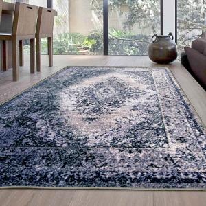 Superior Modern Medallion Area Rug for Living Room, Bedroom, Office, Kitchen, Dining, Washable Rugs, Foam Backing, Marulan Collection, 5′ x 8′, Blue-Gray