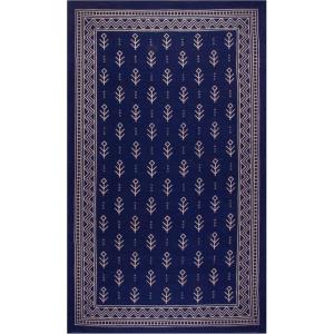 Superior Royal Club Vintage Abstract Pattern Geometric Printed Flat Weave Cotton Area Rug 5′ x 8′ Blue(Blue)