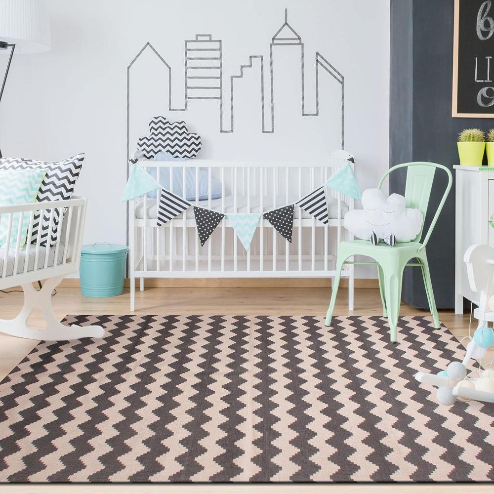 imageSuperior 100 Cotton Area Rug Contemporary Chevron ZigZag Pattern Geometric Printed Flat Weave Cotton Rug  Grey 8 x 10 RugGrey
