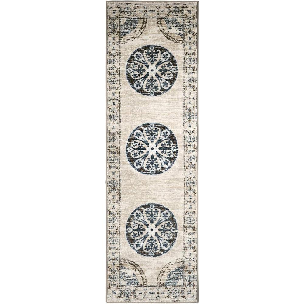 imageSuperior Ardlethan Medallion Indoor Area Rug for Living Room Bedroom Office Kitchen Dining Washable Rugs Foam Backing Shiloh Collection 2 x 3 GreyCream27 x 8