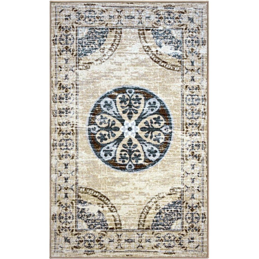 imageSuperior Ardlethan Medallion Indoor Area Rug for Living Room Bedroom Office Kitchen Dining Washable Rugs Foam Backing Shiloh Collection 2 x 3 GreyCream8 x 10