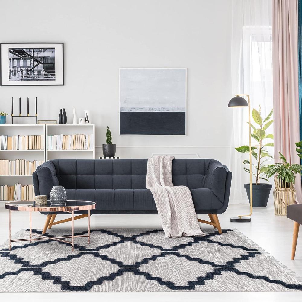 imageSuperior HandTufted Wool Indoor Large Area Rug Geometric Home Decor for Living Room KitchenDining Bedroom Office Entryway Soft Cotton Backing Raffi Collection 4 x 6 SilverGreyCharcoal