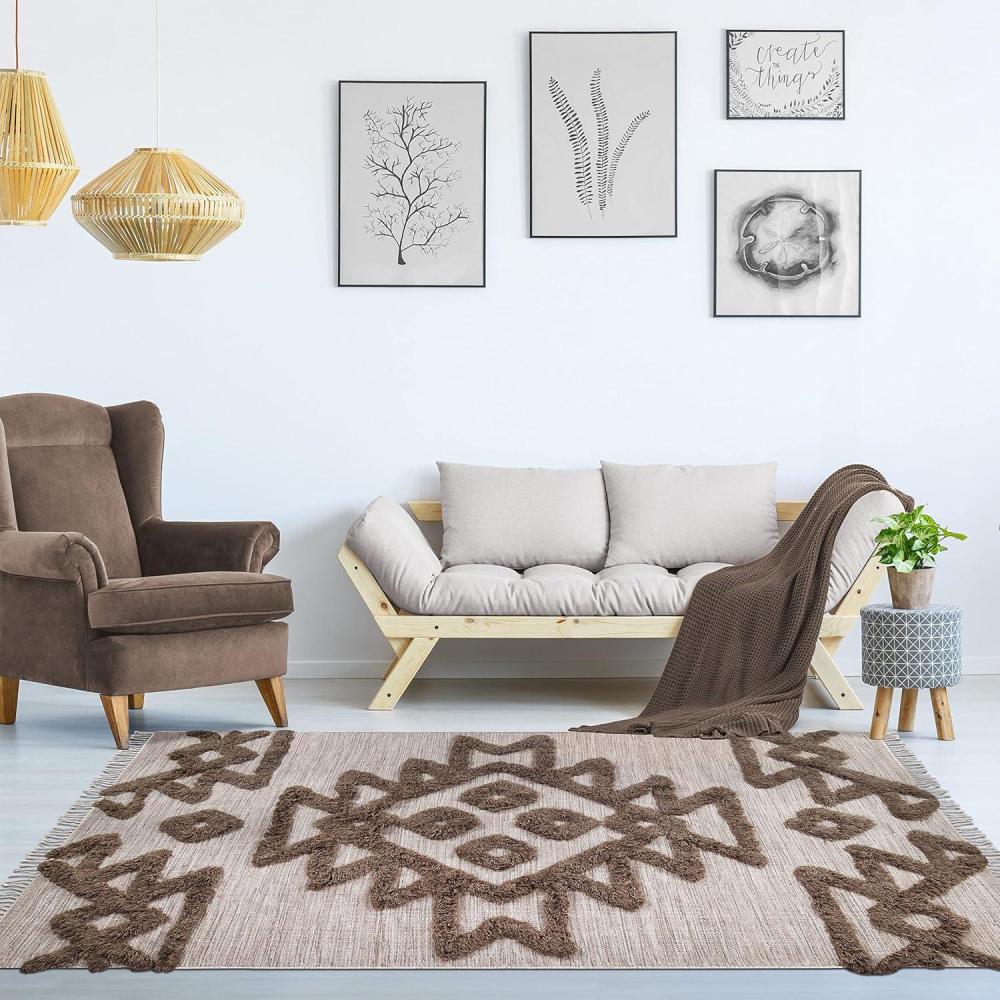 imageSuperior HandTufted Wool Indoor Large Area Rug Geometric Home Decor for Living Room KitchenDining Bedroom Office Entryway Soft Cotton Backing Raffi Collection 4 x 6 SilverGreySandtaupe