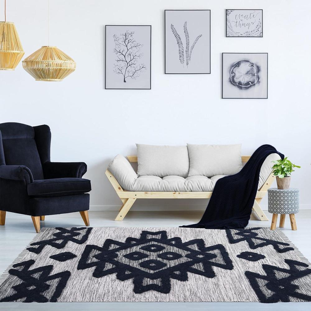 imageSuperior HandTufted Wool Indoor Large Area Rug Geometric Home Decor for Living Room KitchenDining Bedroom Office Entryway Soft Cotton Backing Raffi Collection 4 x 6 SilverGreyBlackivory