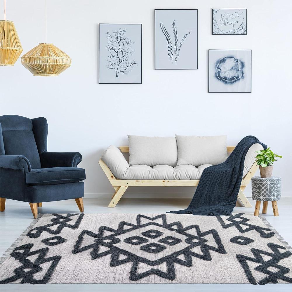 imageSuperior HandTufted Wool Indoor Large Area Rug Geometric Home Decor for Living Room KitchenDining Bedroom Office Entryway Soft Cotton Backing Raffi Collection 4 x 6 SilverGreyIvorycharcoal