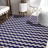 Superior 100% Cotton Area Rug, Contemporary Chevron Zig-Zag Pattern, Geometric Printed Flat Weave Cotton Rug – Grey, 8′ x 10′ Rug(Blue)