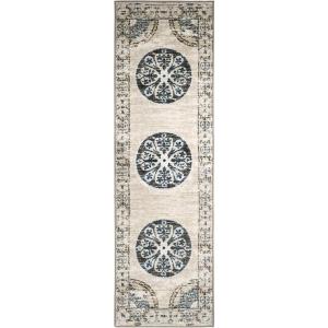 Superior Ardlethan Medallion Indoor Area Rug for Living Room, Bedroom, Office, Kitchen, Dining, Washable Rugs, Foam Backing, Shiloh Collection, 2’ x 3’, Grey-Cream(2.7′ x 8′)