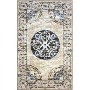 Superior Ardlethan Medallion Indoor Area Rug for Living Room, Bedroom, Office, Kitchen, Dining, Washable Rugs, Foam Backing, Shiloh Collection, 2’ x 3’, Grey-Cream(8′ x 10′)