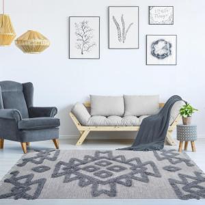 Superior Hand-Tufted Wool Indoor Large Area Rug, Geometric Home Decor for Living Room, Kitchen/Dining, Bedroom, Office, Entryway, Soft Cotton Backing, Raffi Collection, 4′ x 6′, Silver/Grey(Silver-grey)