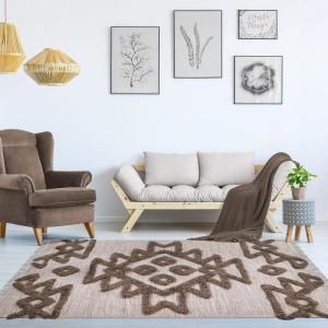 Superior Hand-Tufted Wool Indoor Large Area Rug, Geometric Home Decor for Living Room, Kitchen/Dining, Bedroom, Office, Entryway, Soft Cotton Backing, Raffi Collection, 4′ x 6′, Silver/Grey(Sand-taupe)