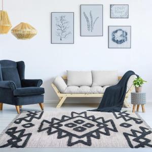 Superior Hand-Tufted Wool Indoor Large Area Rug, Geometric Home Decor for Living Room, Kitchen/Dining, Bedroom, Office, Entryway, Soft Cotton Backing, Raffi Collection, 4′ x 6′, Silver/Grey(Ivory-charcoal)