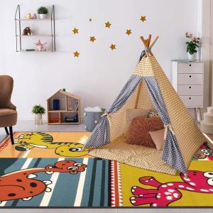 Superior Kids Dinoventure Non-Slip Area Rug 8′ x 10′ Grey-Multicolor(4′ x 6′ (Rectangular))