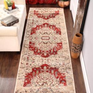 Superior Cattai Indoor Home Area Rug Collection Rustic Geometric Medallion Design with Jute Backing for Kids, Entryway, Living Room Decor, Bedroom, Hallway, Plush Rugs, Vintage – 8′ x 10′, Red(Red)