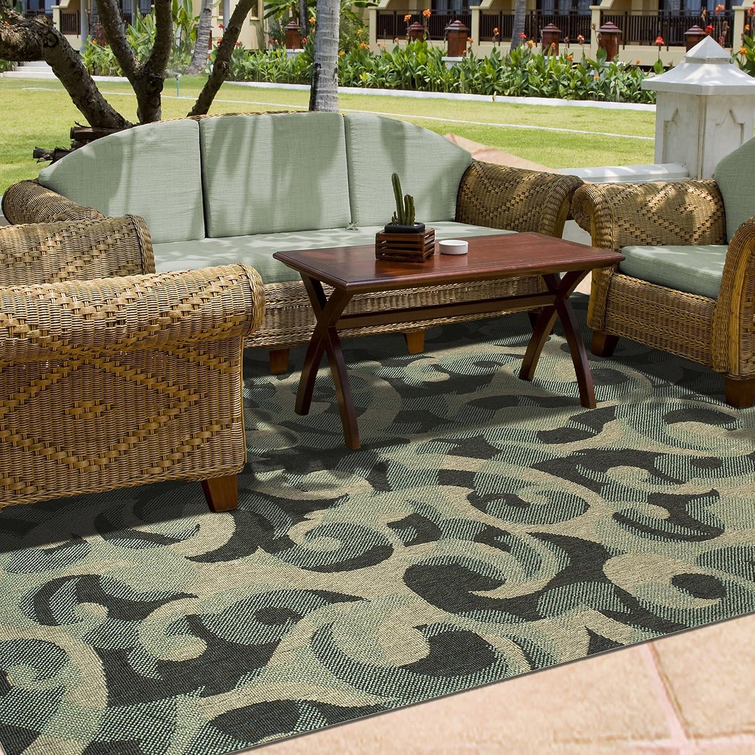 imageSuperior Indoor Outdoor Large Area Rug Contemporary Home Floor Decor Patio Entryway Porch Kitchen Dining Room Living Office Jute Backed Aldaine Collection 8 x 10 Teal
