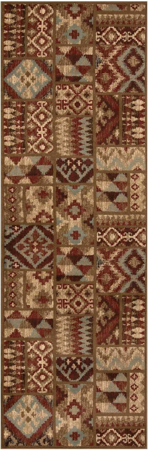 imageSuperior Indoor Runner Rug Jute Backing Color Block Rugs For Hallway Entryway Living Room Kitchen Floors Bedroom Office Modern Southwestern Geometric Rug Berlin Collection 2 7 x 8 Maroon