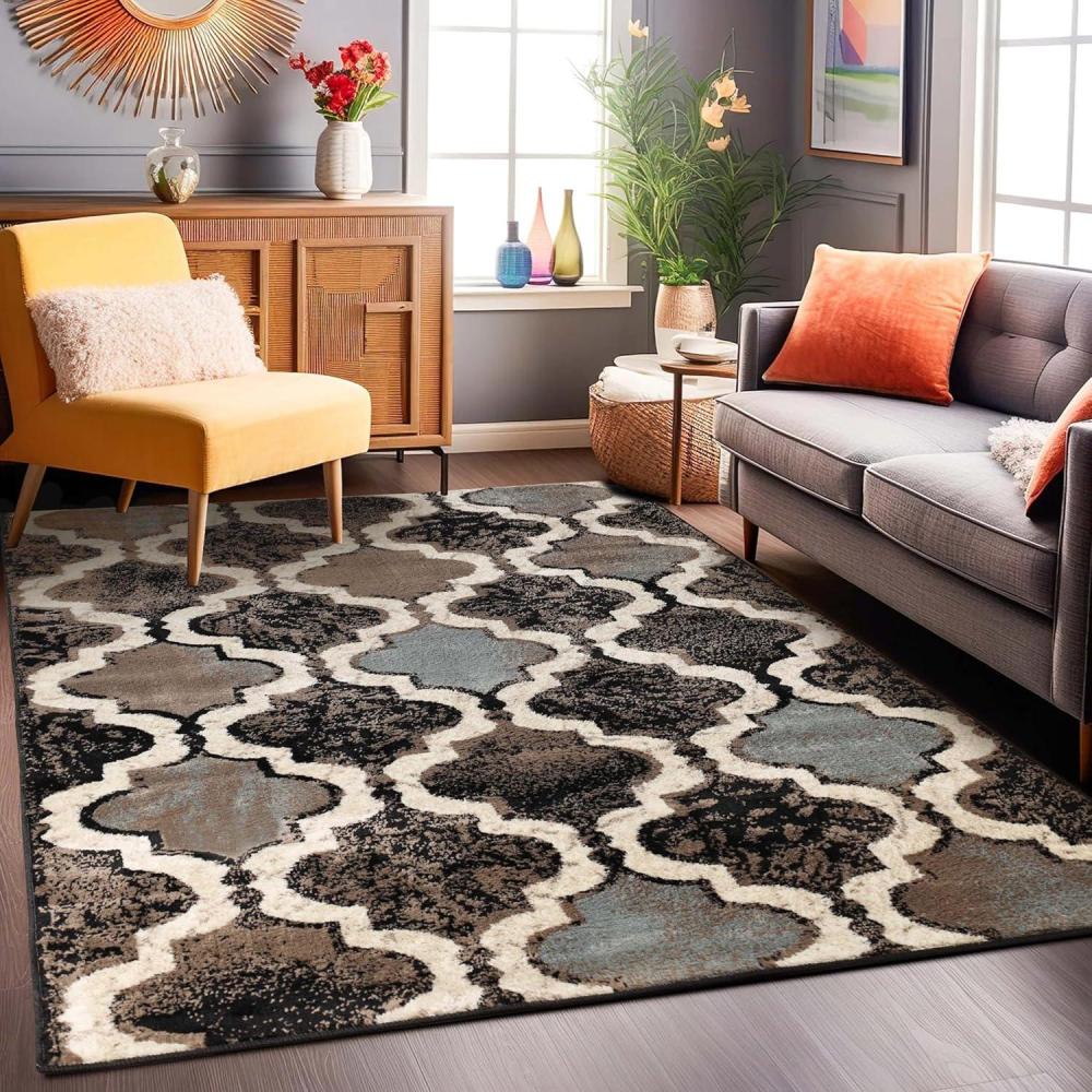 imageSuperior Indoor Large Area Rug Jute Backed Perfect for Living Dining Room Bedroom Office Kitchen Entryway Modern Geometric Trellis Floor Decor Viking Collection 8 x 10 Red BlueA Chocolate