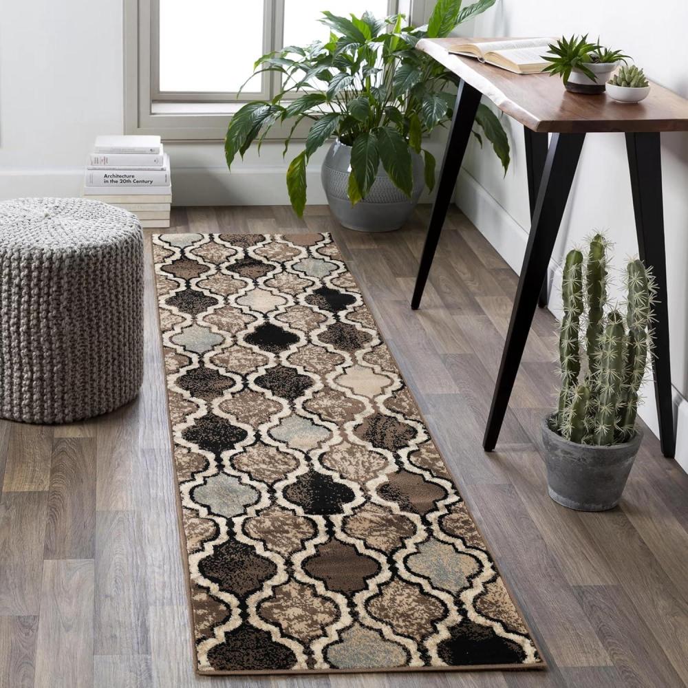 imageSuperior Indoor Large Area Rug Jute Backed Perfect for Living Dining Room Bedroom Office Kitchen Entryway Modern Geometric Trellis Floor Decor Viking Collection 8 x 10 Red BlueIvory  Z