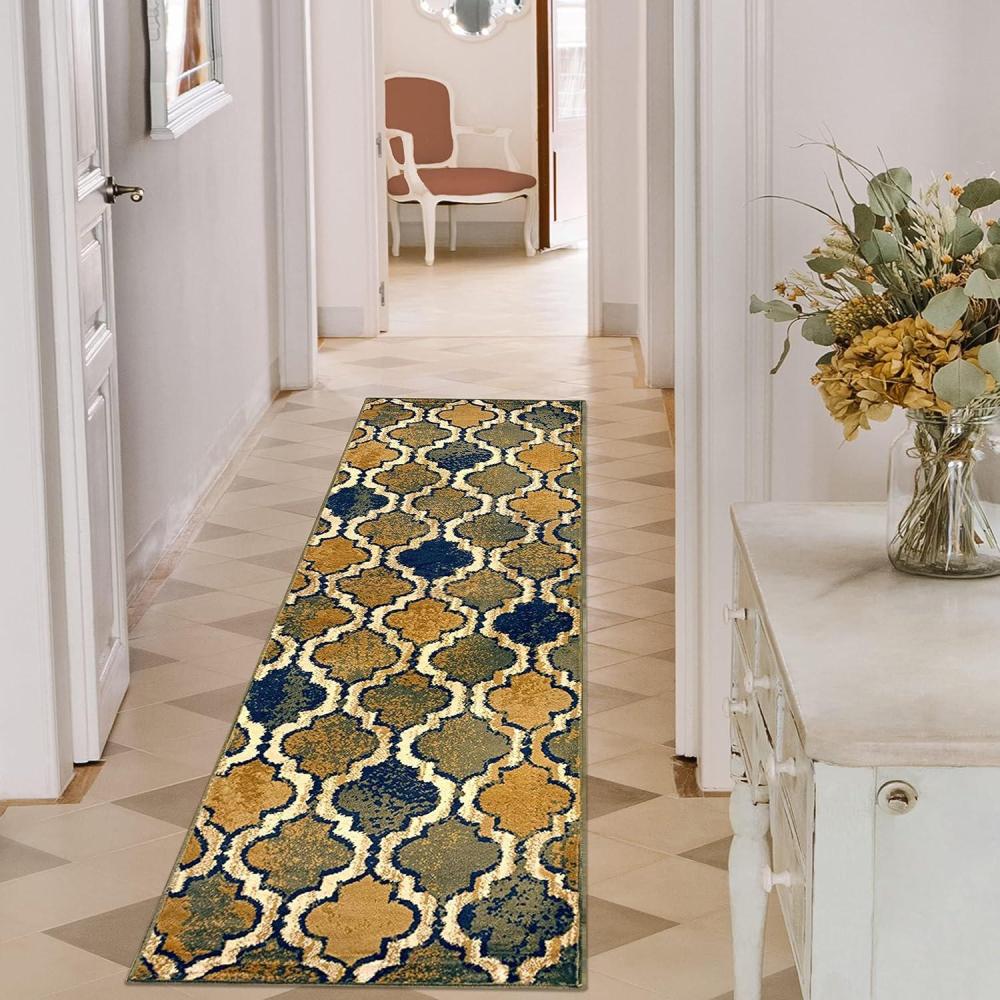 imageSuperior Indoor Large Area Rug Jute Backed Perfect for Living Dining Room Bedroom Office Kitchen Entryway Modern Geometric Trellis Floor Decor Viking Collection 8 x 10 Red BlueGreen  Z