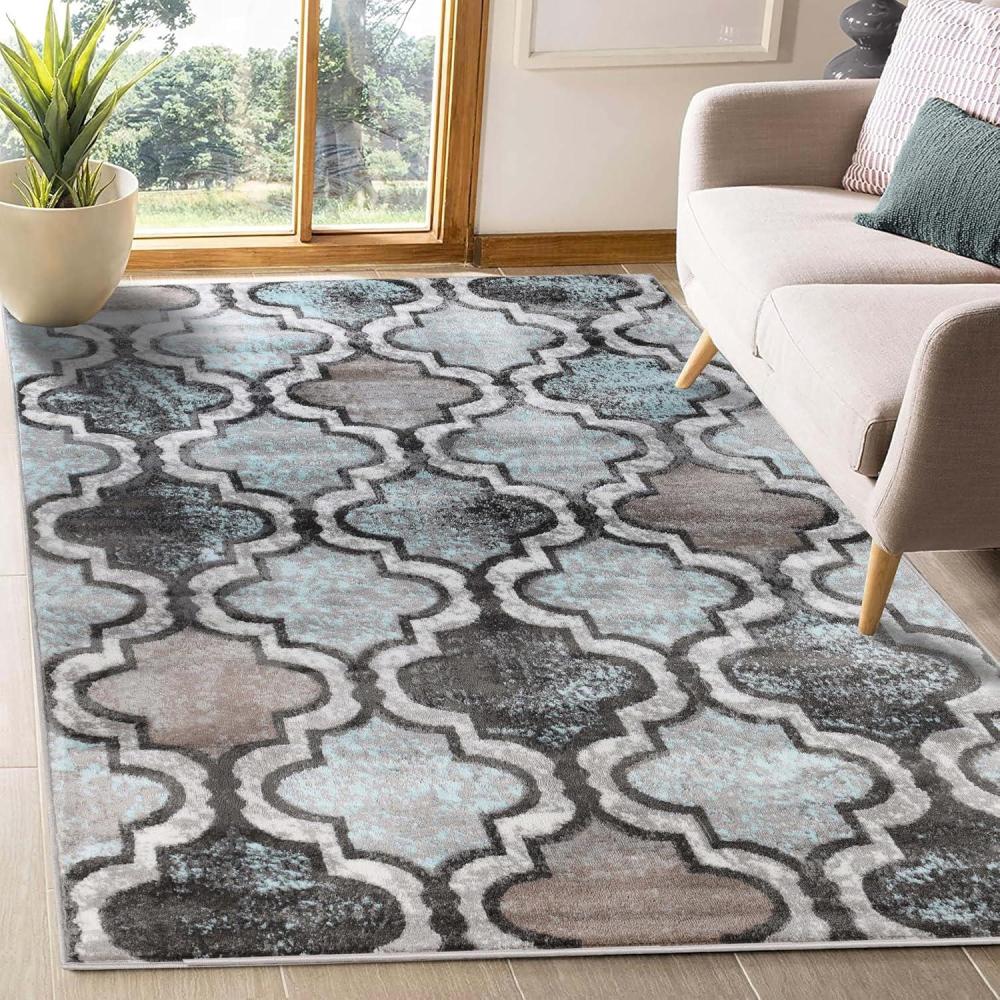 imageSuperior Indoor Large Area Rug Jute Backed Perfect for Living Dining Room Bedroom Office Kitchen Entryway Modern Geometric Trellis Floor Decor Viking Collection 8 x 10 Red BlueTurquoise