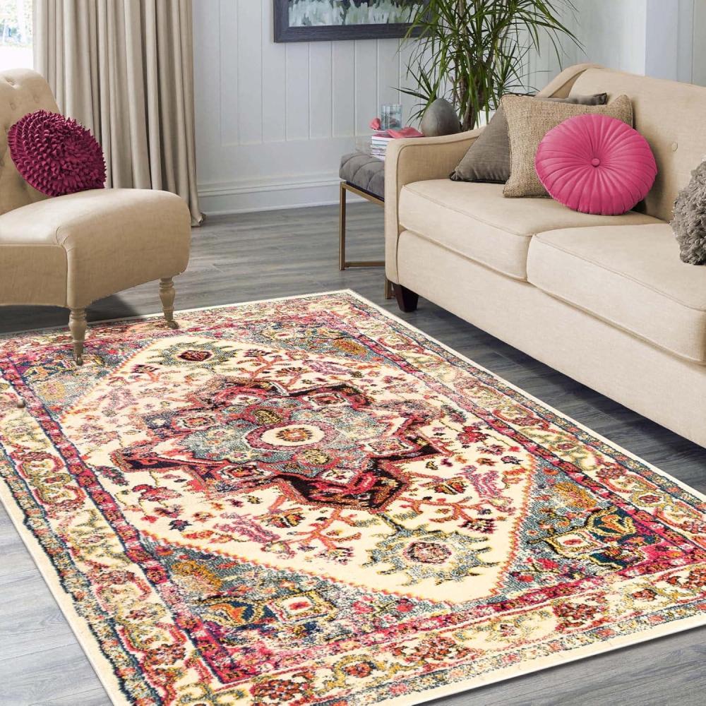 imageSuperior Indoor Runner Rug Floor Decor for LivingDining Room Bedroom Office Kitchen Hardwood Floors Accessories Soft Rugs Colorful Medallion Aesthetic Jasmira Collection 27 x 8 CreamCream