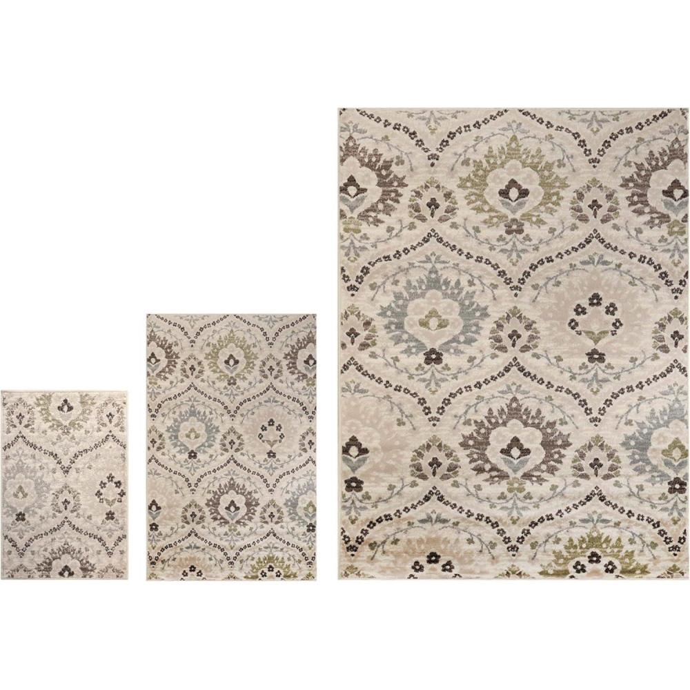 imageSuperior Indoor Runner Rug Jute Backed Modern Oriental Floral Damask Floor Decor for Office Living Room Bedroom Entryway Nursery Hardwood Tile Augusta Collection  9ft x 12ft Beige BrownBeige