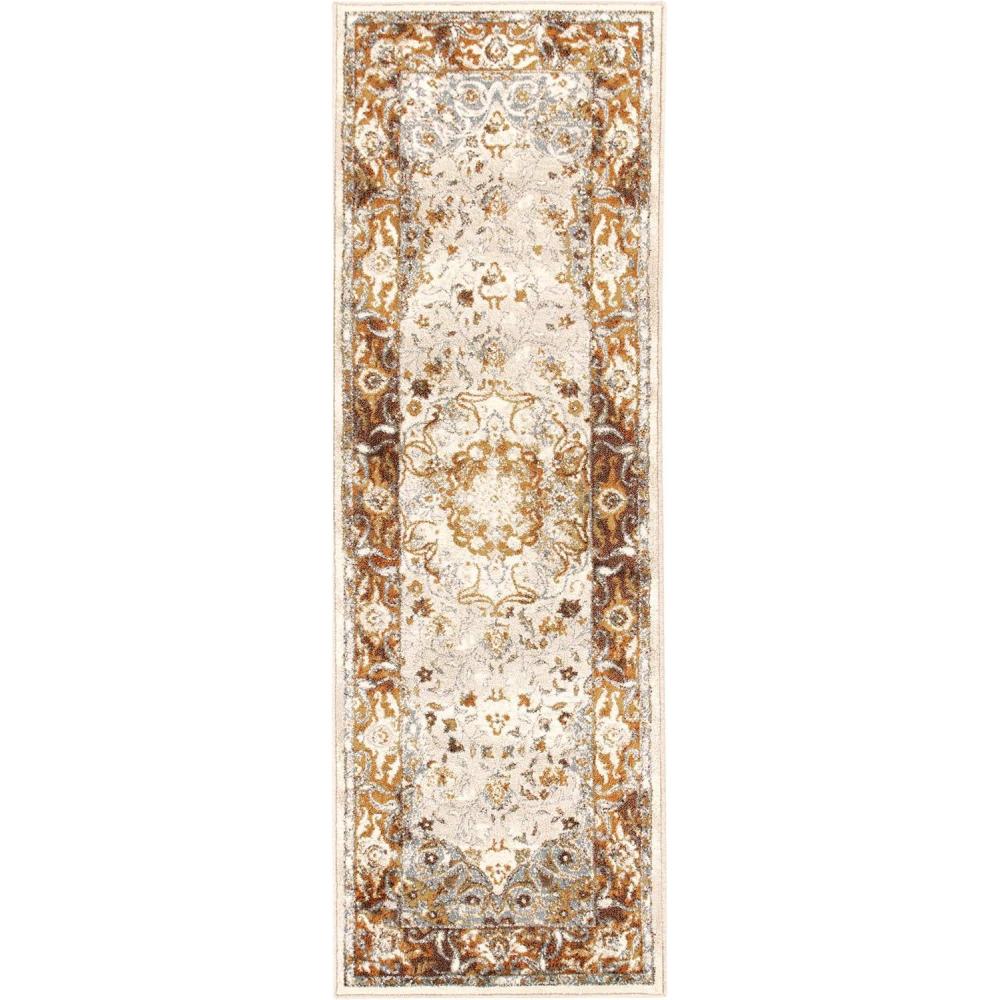 imageSuperior Indoor Runner Rug Jute Backing Modern Floor Decor for Hallway Office Living Room Dining Kitchen Floors Bedroom Vintage Floral Medallion Rugs Archibold Collection 2 7 x 8 Ivory