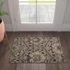 Superior Indoor Runner Rug, Jute Backed, Modern Oriental Floral Damask Floor Decor for Office, Living Room, Bedroom, Entryway, Nursery Hardwood, Tile, Augusta Collection – 9ft x 12ft, Beige Brown(Light Blue)