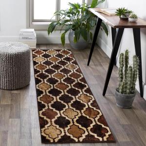 Superior Indoor Large Area Rug, Jute Backed, Perfect for Living/ Dining Room, Bedroom, Office, Kitchen, Entryway, Modern Geometric Trellis Floor Decor, Viking Collection, 8′ x 10′, Red Blue(Coffee)