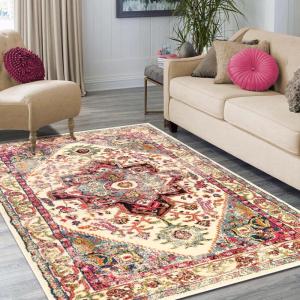 Superior Indoor Runner Rug, Floor Decor for Living/Dining Room, Bedroom, Office, Kitchen, Hardwood Floors Accessories, Soft Rugs, Colorful Medallion Aesthetic, Jasmira Collection, 2’7″ x 8′, Cream(Cream)