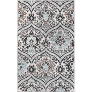 Superior Indoor Runner Rug, Jute Backed, Modern Oriental Floral Damask Floor Decor for Office, Living Room, Bedroom, Entryway, Nursery Hardwood, Tile, Augusta Collection – 9ft x 12ft, Beige Brown(Turquoise)