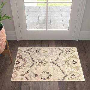 Superior Indoor Runner Rug, Jute Backed, Modern Oriental Floral Damask Floor Decor for Office, Living Room, Bedroom, Entryway, Nursery Hardwood, Tile, Augusta Collection – 9ft x 12ft, Beige Brown(Beige Brown)