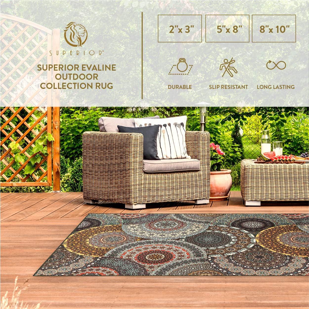 imageSuperior Cleobury NonSlip Modern Medallion Outdoor Area Rug with PreCoated Backing 8 x 10 BlackMulticolored